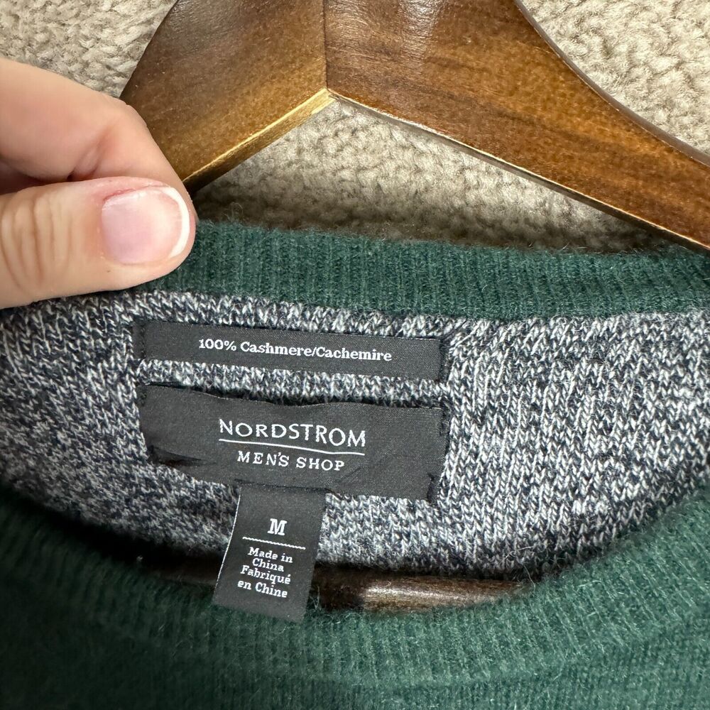 Nordstrom Sweater Mens Size Medium M Green Cashmere Crewneck Pullover Cozy Knit - Picture 5 of 7